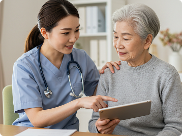 Care giver with a patient
